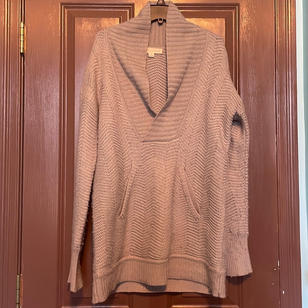 Lovestitch S herringbone shawl collar pouch sweater angora